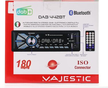 Автомобільна радіостанція RDS Стерео/DAB PLL, Bluetooth, два входи USB, SD/AUX-IN, 180 Вт (45 Вт x 4 канали), чорний одинарний, 442 BT