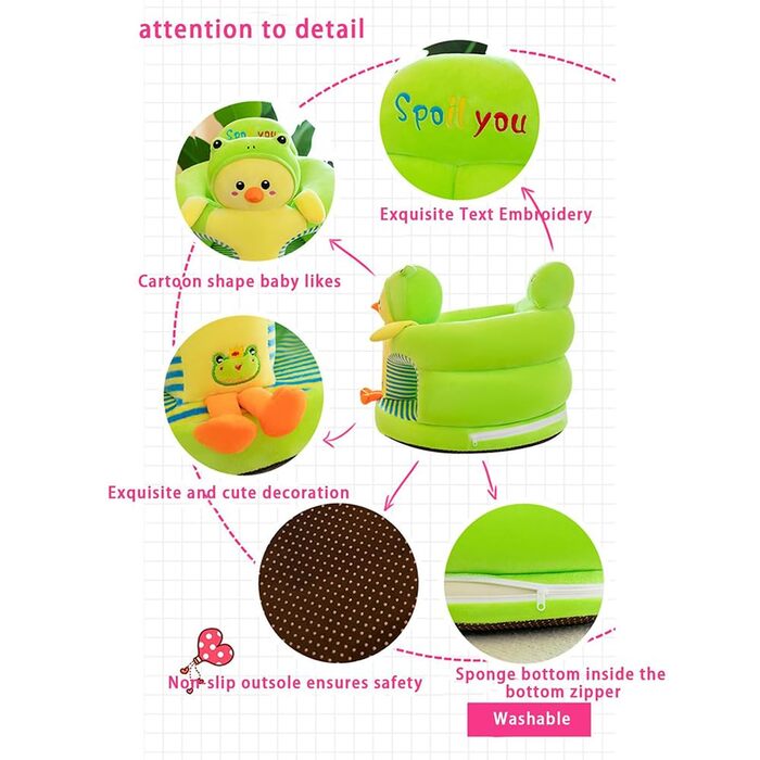 Дитяче крісло, крісло для сидіння, мультяшні тварини, плюшеве крісло-диван, малюк, дитина, навчання сидіти на дивані, гра, міцний, потовщене сидіння дивана в мультяшному дизайні (12)