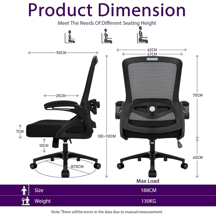 Ергономічне офісне крісло, стілець для роботи зі складними підлокітниками, регульоване по висоті офісне крісло з регульованою поперековою опорою та безшумними колесами, крісло для керівника, вантажопідйомність 120 кг, поперекова опора 4D