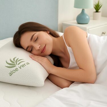Подушка з піни з ефектом пам&39яті з алое вера, чохол, який можна прати, з екстрактом алое вера, ергономічна для голови та шиї, біла