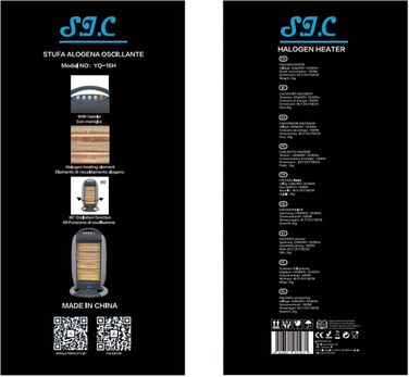 Електричний обігрівач, коливальний галогенний обігрівач, 3 рівні потужності, безшумна коливання, корпус з холодним покриттям, система захисту від нахилу, тепловий захист, 1200 Вт