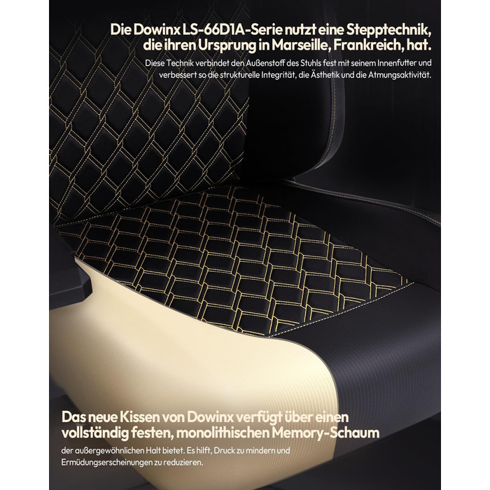 Ігрове крісло Dowinx, вантажопідйомність 200 кг, крісло керівника, ергономічне офісне крісло з 4D підлокітниками та поперековою опорою, ігрове крісло з регульованою висотою для геймерів та кіберспорту, чорне