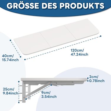 Розкладний настінний стіл uyoyous 120x402 см, настінний розкладний стіл, розкладний настінний стіл, розсувний обідній стіл, настінний стіл для пральні, кухні, офісу, балкону, ноутбука