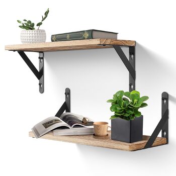 Настінна дерев&39яна полиця Uten Rustic, плаваюча полиця 42 см, комплект з 2 предметів з металевим дротом для вітальні, спальні, кухонної полиці, кольору дерева, вінтажний світло-коричневий B - колір дерева