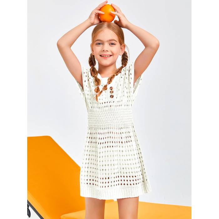 Пляжна сукня Haloumoning для дівчаток, літнє бікіні, пончо з короткими рукавами, в&39язані дитячі модні купальники, 150 білого кольору