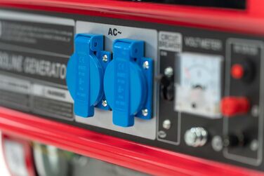 Бензиновий генератор Генератор потужністю 3000 Вт BS3500 Аварійний генератор з AVR та захистом від перевантаження 4-тактний 6,57 к.с. Ручний стартер 2 розетки 230 В / 1 розетка 12 В (червона, BS3500) Червона BS3500