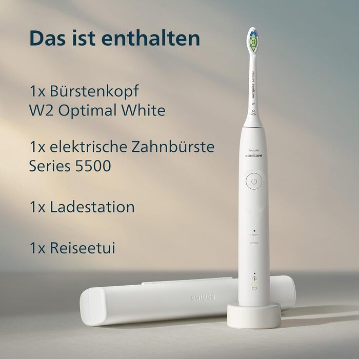 Звукова зубна щітка Philips Sonicare 5500, біла (HX7110/02). 2 режими чищення, контроль тиску, EasyStart, SmartTimer та BrushPacer. У комплекті футляр.