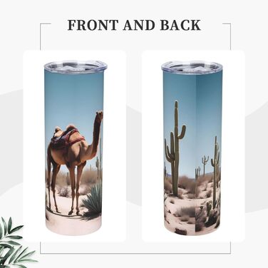Кухоль з прямою трубочкою, 590 мл, пустельний мотив, милий верблюд, принт, дорожній кухоль, підходить для кемпінгу, офісу та дому