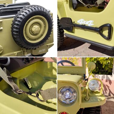 Дитячий електромобіль RIRICAR 4x4 12V USA Army, 3-місний, електромобіль для дітей з пультом дистанційного керування 2.4GHz, MP3/US