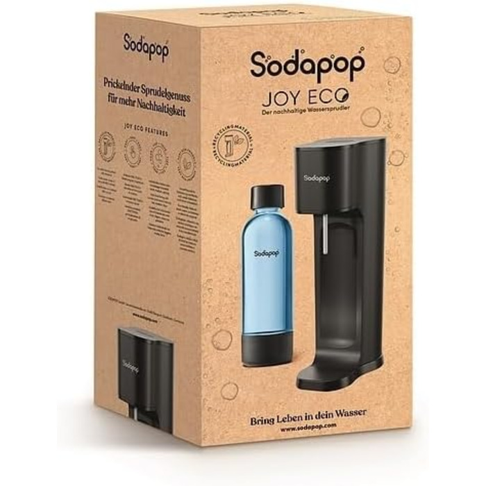 Стартовий набір Sodapop Soda Maker Joy Eco з циліндром CO і ПЕТ-пляшкою Виготовлений з переробленого матеріалу Чорний Висота 43 см