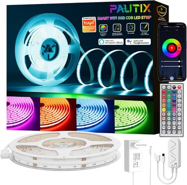 Світлодіодна стрічка PAUTIX WIFI RGB COB 10M, багатобарвна світлодіодна стрічка з можливістю затемнення 24 В, працює з Alexa/Google Assistant/Tuya Світлодіодна стрічка, що змінює колір, для ігрової кімнати, набір прикрас RGB своїми руками для вечірки 10 М