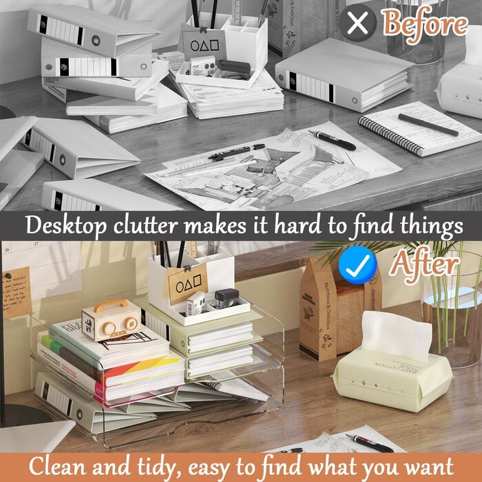 Рівневий штабельований прозорий лоток для документів формату А4, лоток для паперу/документів XingyLi з акрилу PET, органайзер для столу, лоток для листів, відділення для зберігання книг, журналів та папок, 2-