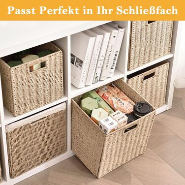 Набір плетених кошиків для зберігання з 4 предметів, складаний плетений кошик для зберігання Kallax, 28 x 28 x 28 см, міцний кошик для зберігання з ручками для полиць, комори, ванної кімнати, вітальні