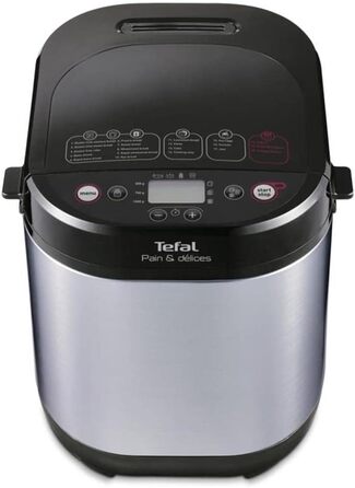 Хлібопічка Tefal PF240E Pain&Dlices 20 програм випічки 3 розміри хліба та рівні підсмажування регулюються також для тортів - Піца - Тісто для макаронів Форма для випічки з антипригарним покриттям Чорний/Нержавіюча сталь