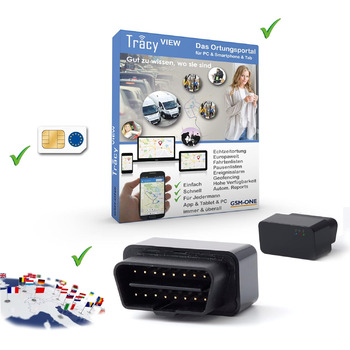 Комплект миттєвого запуску Tracy-OB12 Компактний GPS-трекер OBD2 для автомобіля/вантажівки, включаючи відстеження в ЄС, попередньо встановлену SIM-карту, портал і додаток. 12 місяців повного покриття. Підключіть, і вперед