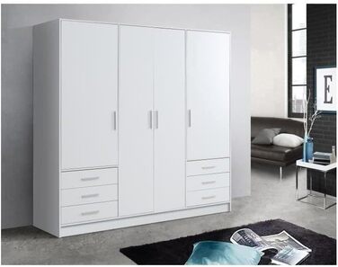 Шафа 200 210, біла шафа, шафа з орними дверима, 4 двері, з 6 шухлядами та полицями, чорно-білий колір, 206,5 см завширшки x 60 см завглибшки x 200 см заввишки. Біла 206 x 200 x 60 см, 4 двері