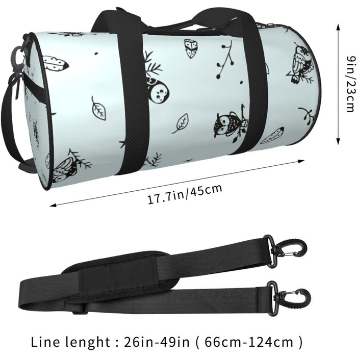 Дорожня сумка-циліндр Сова та листя, спортивна сумка для чоловіків та жінок, сумка для подорожей та спорту