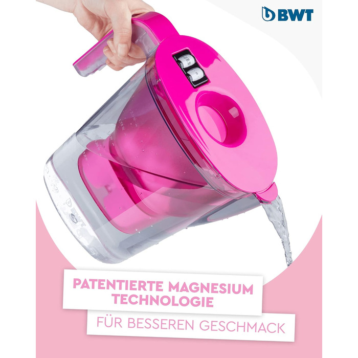 Фільтр для води BWT Vida Rosa 2.6L Фільтр з 1 картриджем магнієвого фільтра Фільтр для води питної води Для їжі та напоїв Фільтрує вапно, хлор, свинець і мідь