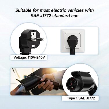 Зарядний кабель AFYEEV 3,6 кВт тип 1, зарядний кабель 6M тип 1, зарядний кабель електромобіля тип 1 з вилкою Schuko Регульований с