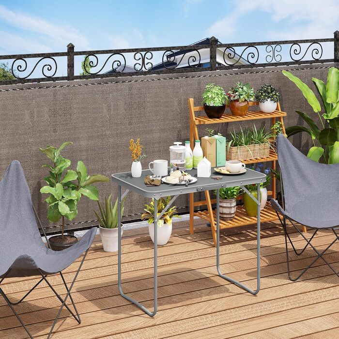 Туристичний стіл, Розкладний стіл для балкону, Бічний столик, Розкладний балконний стіл, Розкладний стіл, Садовий стіл з ручкою, Виготовлений з МДФ та металу, 80x50x70 см, Сірий