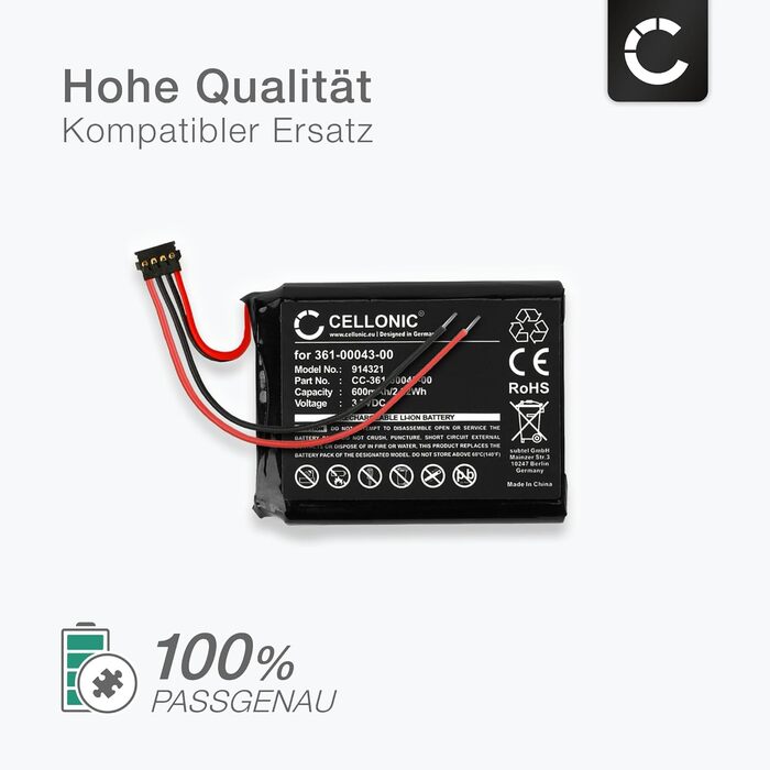 Акумуляторна навігаційна система, сумісна з Garmin Edge 520, Edge 820, Edge 500 (600 мАг, 3,7 В) набір інструментів, 17-дюймова заміна 361-0043-00 361-0043-01