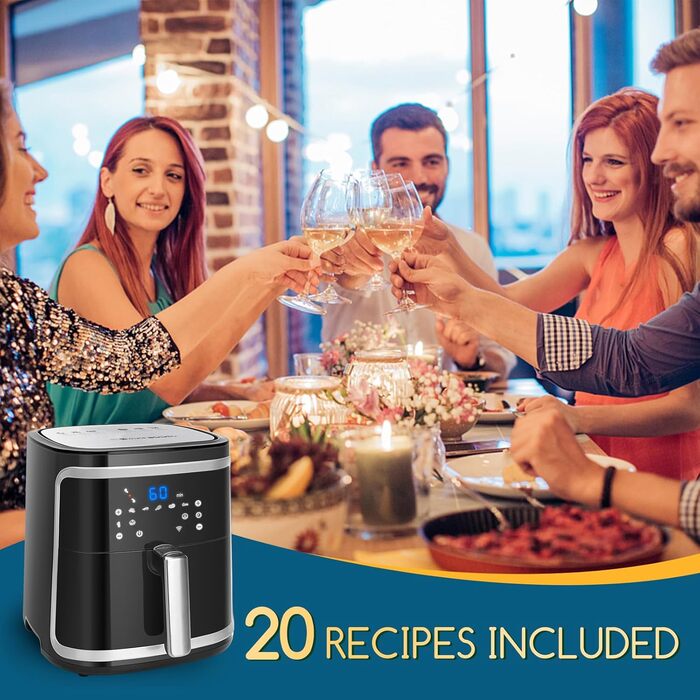 Інтелектуальна фритюрниця, 1900 Вт, 7 літрів, Wi-Fi аерофритюрниця, світлодіодний сенсорний екран, 7 програм, 20 рецептів pdf, меню своїми руками.