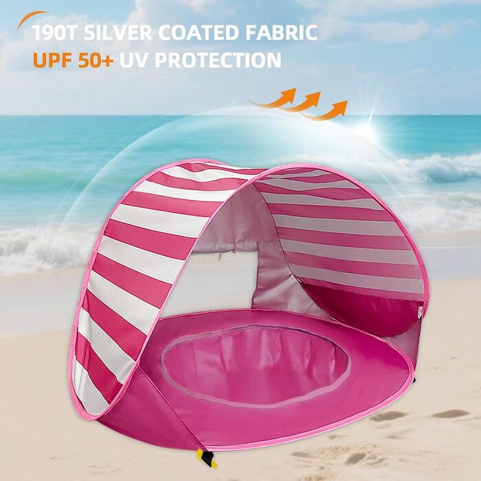 Дитячий пляжний намет, дитячий пляжний намет із захистом від ультрафіолету 50, дитячий пляжний намет з міні-басейном, портативний пляжний намет для дітей, пляжний, кемпінговий, садовий з сумкою для перенесення, рожевий