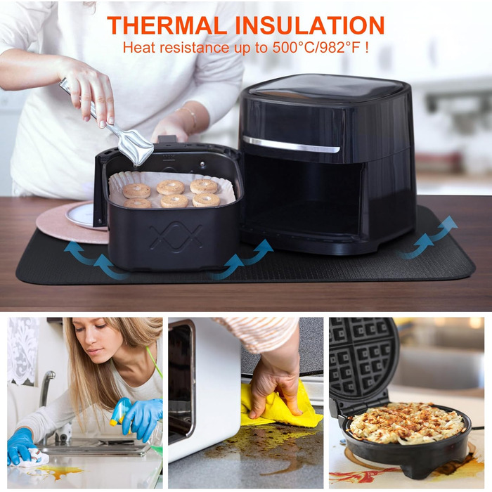 Вогнетривка підкладка Силіконовий вогнезахисний килимок зі скловолокна для стільниці Термостійкий килимок для фритюрниці Вогнетривка кавоварка Протиковзкий водонепроникний (40 x 60 см) Чорний 4060см