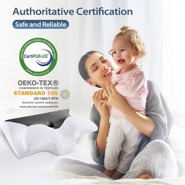 Ортопедична подушка для шиї HOMCA з піни з ефектом пам&39яті для шийного відділу хребта, ергономічна подушка для сну на спині, боці та животі, чорна, 70 x 40 x 8,5/14 см