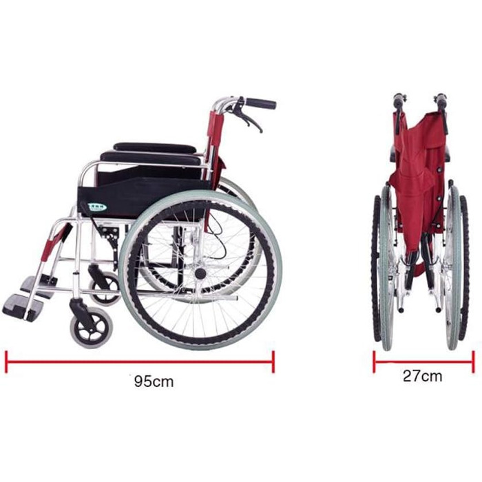 Ручне інвалідне крісло, легке, розбірне, портативне, з алюмінієвого сплаву Туристичне крісло, для людей похилого віку, інвалідів, вагітних жінок, скутер - вантажопідйомність 100 кг, червоний &&