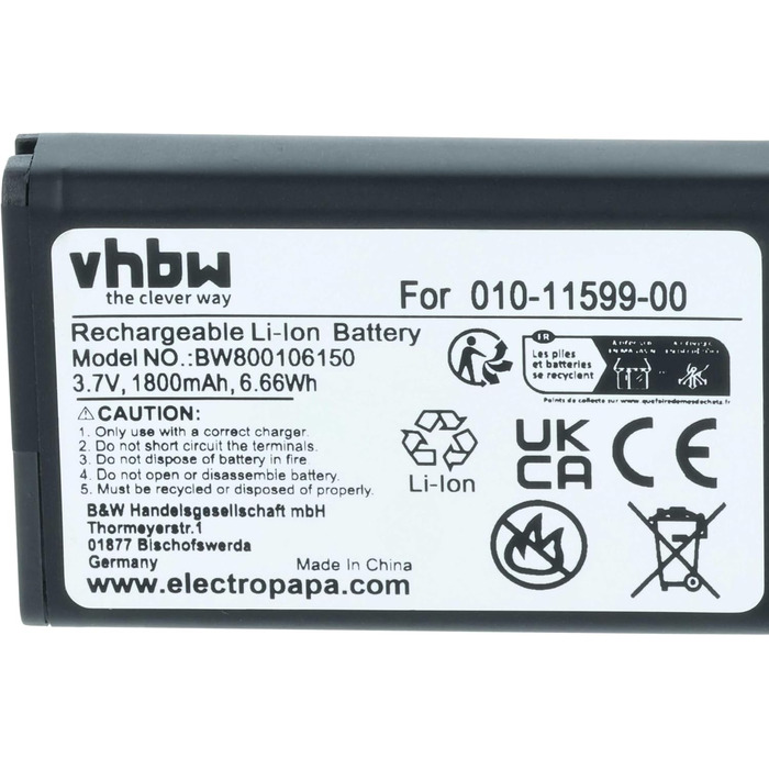 Акумулятор VHBW, сумісний з портативними навігаторами Garmin Alpha 100, GPS-навігаторами Monterra (1800 мАг, 3,7 В, літій-іонний)