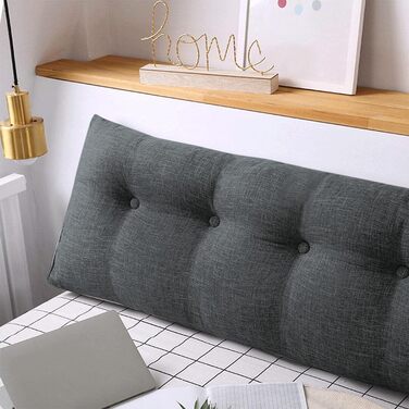 Подушка-клін, трикутна, валик для шиї, велика подушка для спини, бавовна та льон, підставка для читання для ліжка, подушка для читання, знімна (темно-сіра, 200 x 50 x 20 см, бавовна та льон) Темно-сіра бавовна та льон 200*50*20 см