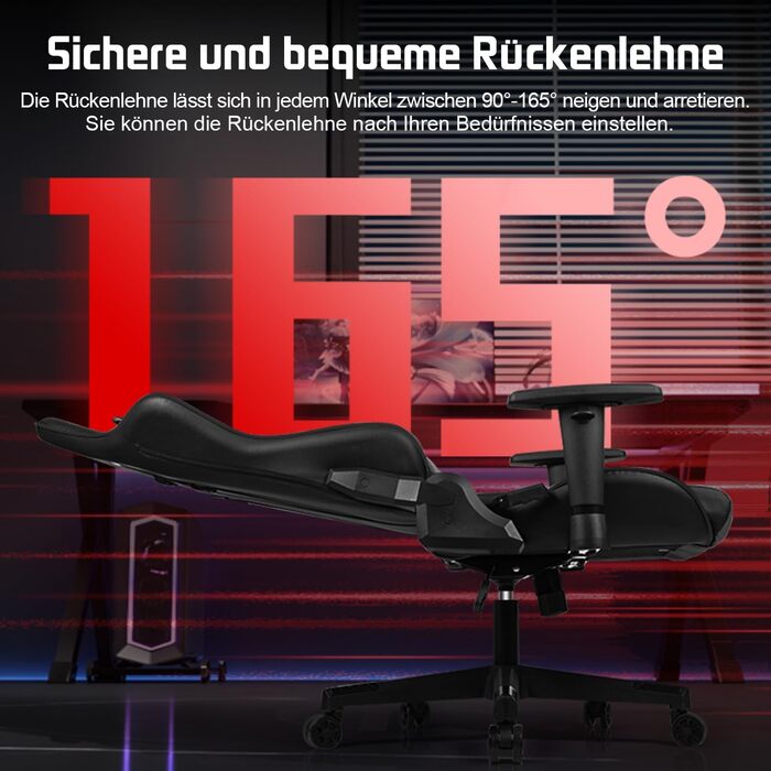 Ігрове крісло Homimaster, ергономічне офісне крісло з регульованою поперековою подушкою, подушкою для підголівника та підлокітника