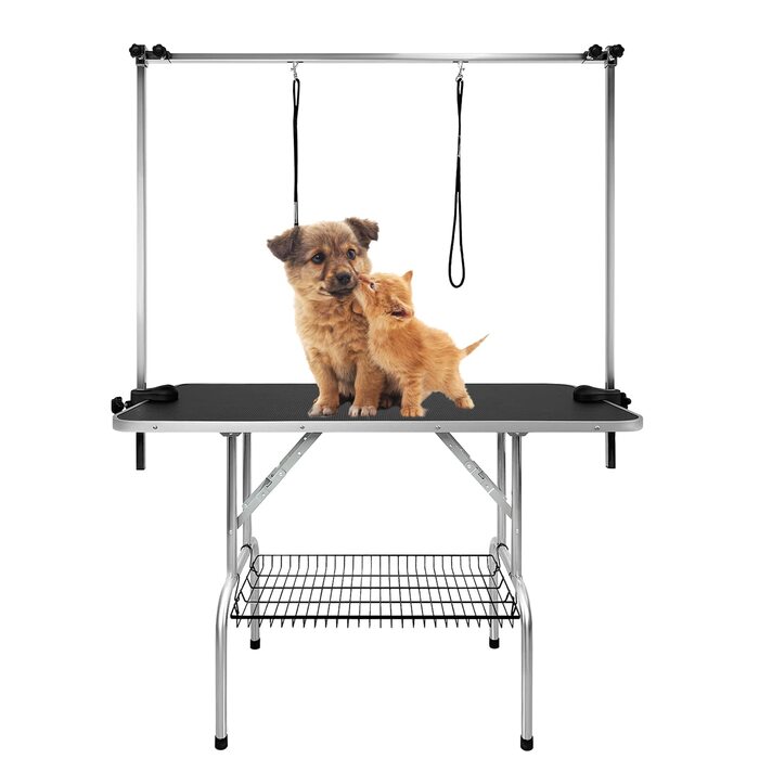 Стіл для грумінгу собак LARS360, стіл для грумінгу собак, стіл для купання собак, стіл для грумінгу пуделів, стіл для стрижки собак - регульована висота, нековзне покриття, вантажопідйомність до 100 кг (великий розмір) 113 x 60 x 76 см