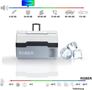Автомобільний холодильник RGBer, компресорний холодильник 30 л, двозонний холодильник та морозильна камера 2в1, 12/24 В 230 В, охолодження до -20 C для автомобіля, вантажівки, кемпінгу 30 л сірий