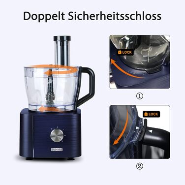 Кухонний комбайн SNDOAS, багатофункціональний кухонний комбайн 1100 Вт, чаша для замішування тіста 3,2 л, подрібнювач кухонного комбайна, блендер 1,5 л, м'ясорубка, темно-синій