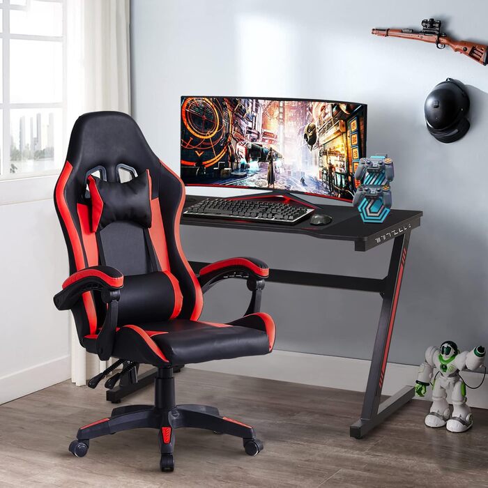 Ергономічне ігрове крісло CLIPOP, комп&39ютерне обертове крісло з підголівником та поперековою опорою, функція нахилу та блокування, регулювання висоти, поворотне, висока спинка, гоночні крісла, чорне/червоне