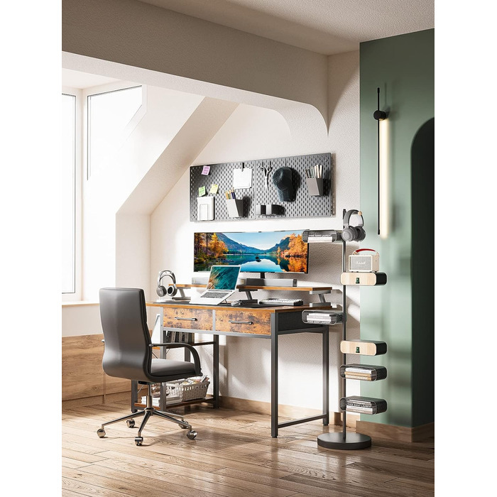 Стіл з 2 шухлядами, комп'ютерний стіл з полицями і підставкою для монітора, офісний стіл з книжковою полицею, комп'ютерний стіл дл