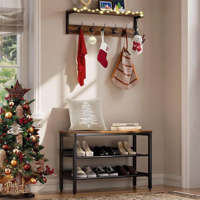 Вішалка для одягу HOOBRO настінна, настінна полиця з 7 гачками і полицею, підвісна полиця з вішалками, настінне кріплення, для пер