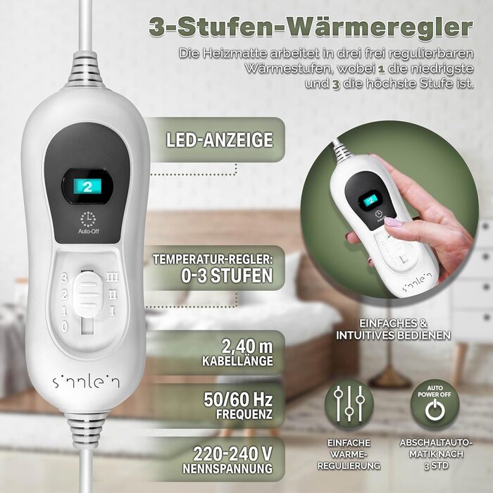 Підогріта підковдра 150x80 см з автоматичним вимиканням Підогріта ковдра з 3 температурними режимами Підігрітий килимок для ліжка М&39яка флісова підогріта ковдра, однотонна, 150 x 80 см