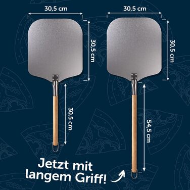 З великою площею та знімною ручкою - 30,5см х 30,5см Шкірка піци алюміній - знімна дерев'яна ручка 85см