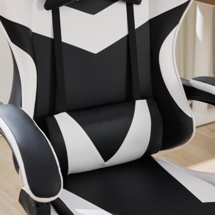 Сучасне ігрове та офісне крісло, регульоване по висоті робоче крісло з підголівником, поперековою опорою та підставкою для ніг поворотний шарнір на 360, вантажопідйомність 150 кг мінімалістичний дизайн білого кольору