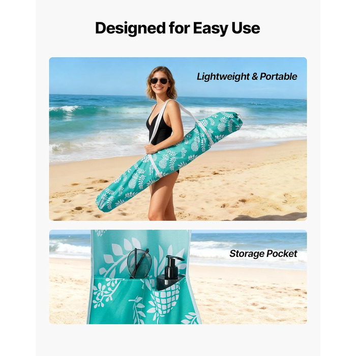 Пляжний навіс VEVOR 183 x 183 см з бічною стінкою, захист від сонця UPF 50, пляжний павільйон з мішками з піском, портативна парасолька від сонця для всієї родини та друзів, світло-зелений візерунок 6*6