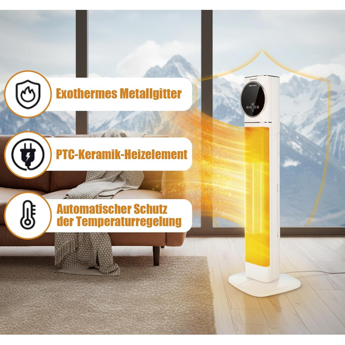 Електричний вентилятор-обігрівач, керамічний нагрівач PTC потужністю 2500 Вт з коливаннями 90, 9-годинним таймером та захистом від перегріву/перекидання, компактний та тихий, енергозберігаючий для офісів