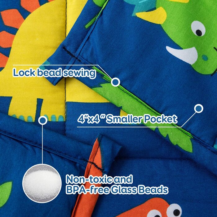 Спальний мішок Sivio з обтяженою ковдрою (1,3 кг) та знімною подушкою, спальний мішок, синій дизайн з динозаврами, 130 x 50 см