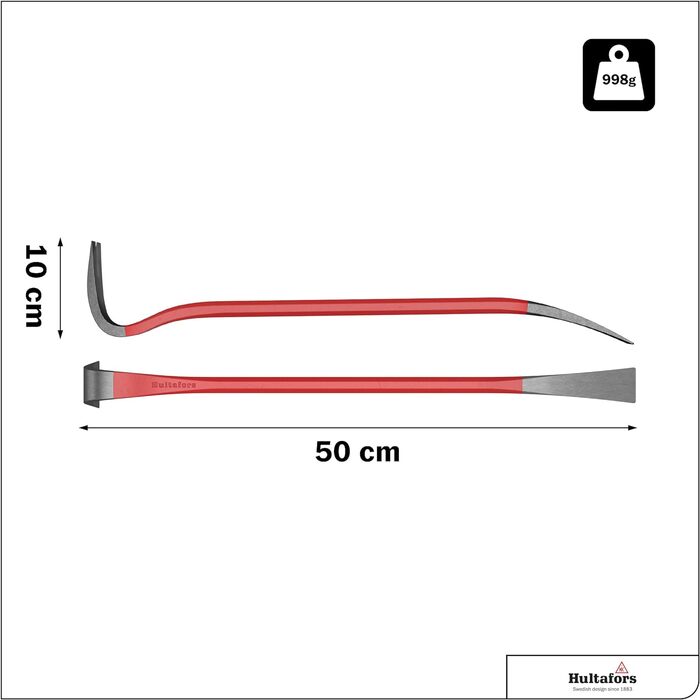 Лом 500 мм I Hultafors I піднімає до 200 кг I Лом виготовлений з високоякісної шведської борвмісної сталі I Прецизійний кований лом з високим важелем I 824010 50 см 20 дюймів