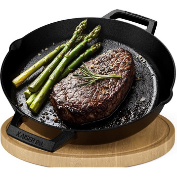 Чавунна сковорода KAISERTAL в комплекті з книгою рецептів - 30-сантиметрова чавунна сковорода преміум-класу. Чавунна сковорода під