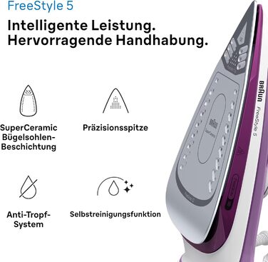 Парова праска Braun TexStyle 5 SI 5037 VI - праска з підошвою Freeglide 3D, вертикальна подача пари, 2700 Вт, паровий удар 200 г /