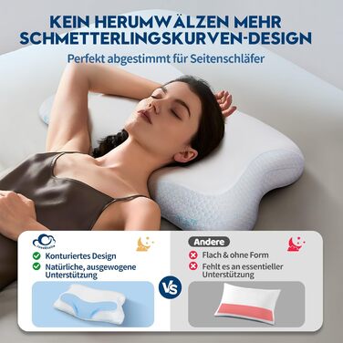 Подушка з піни з ефектом пам&39яті - подушка для шиї 2-в-1, подушка для сну на боці, комфортна подушка з в&39язкопружною піною для сну на боці, спині та животі, біла 65x40x12 см