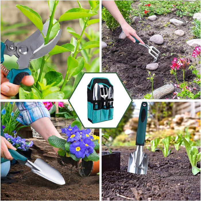 Набір садових інструментів Gartenwerkzeug, 9 предметів, з практичним чохлом для зберігання та антиковзною ручкою ідеальний подарунок для садівників та садівниць.